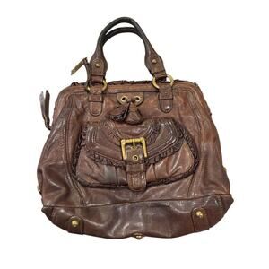 Lockheart Brown Leather Satchel Bag – Boho Ruffle Brass Hardware